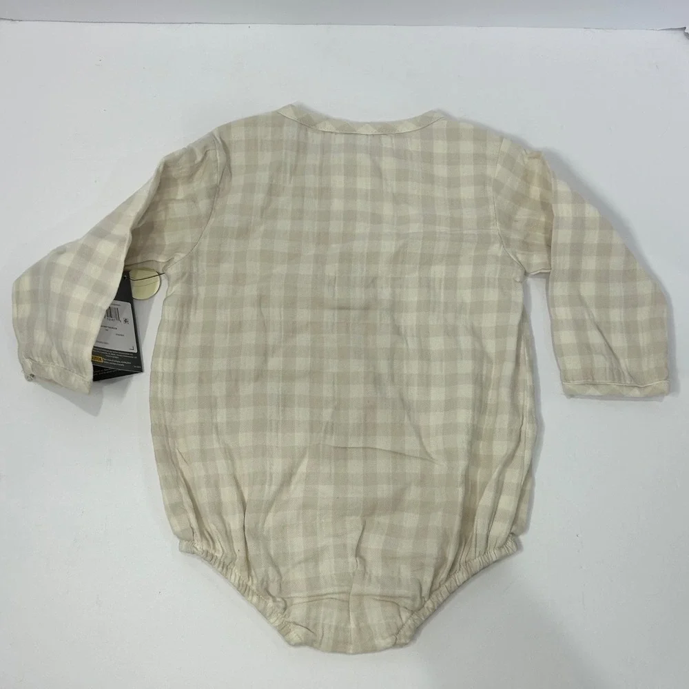 Modern Moments by Gerber Baby 18M Tan Gingham Gauze Long Sleeve Romper New